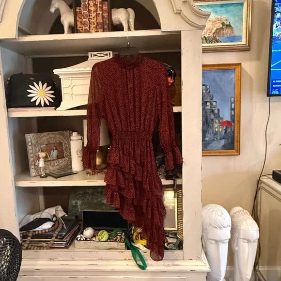 Misa x Revolve Savanna dress in mini red banana leaf ruffled sz Xs - Picture 4 of 8